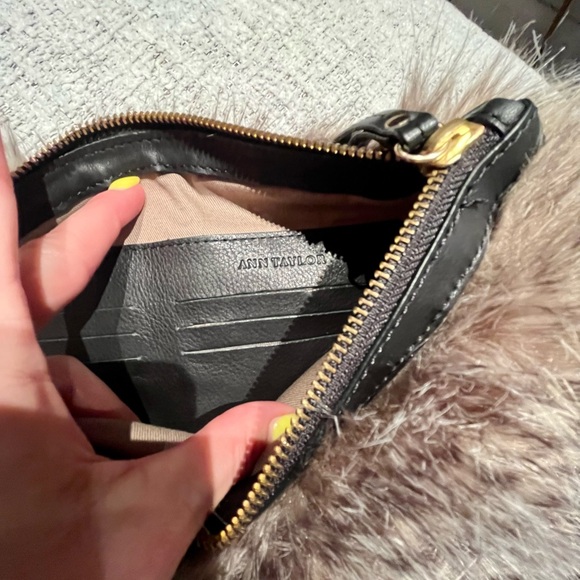 ANN TAYLOR leather and faux fur clutch bag pouch animal print stripes - Picture 10 of 16